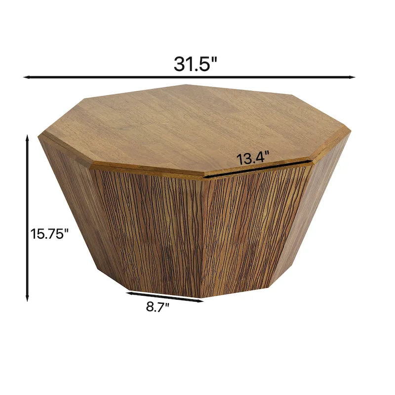 31.5 Octagonal Rubber Wood Coffee Table for Living Room, Bedroom