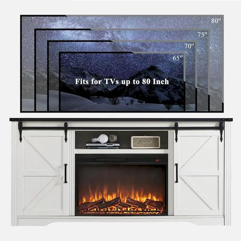 Farmhouse Fireplace TV Stand for 80 Inch TV, Entertainment Center