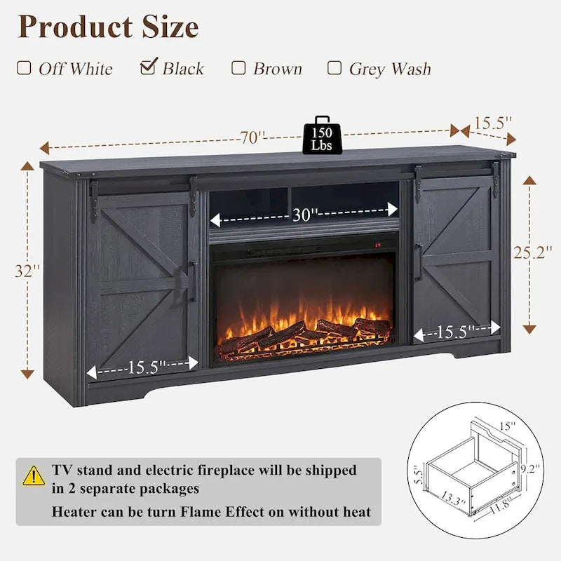 Farmhouse Fireplace TV Stand for 80 Inch TV, Entertainment Center