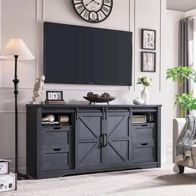 Farmhouse Fireplace TV Stand for 80 Inch TV, Entertainment Center
