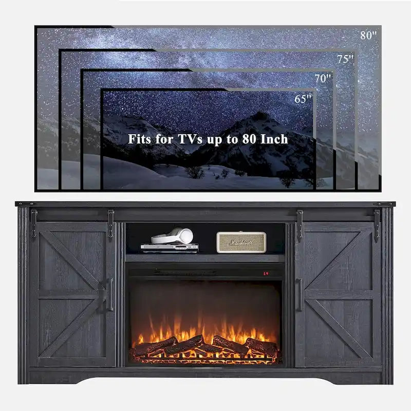 Farmhouse Fireplace TV Stand for 80 Inch TV, Entertainment Center