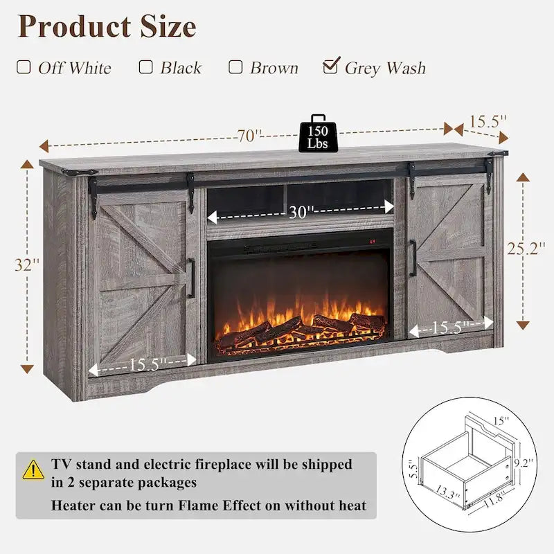 Farmhouse Fireplace TV Stand for 80 Inch TV, Entertainment Center