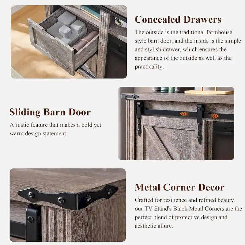Farmhouse Fireplace TV Stand for 80 Inch TV, Entertainment Center