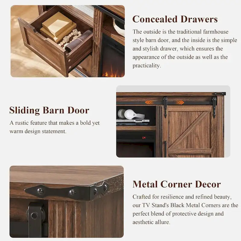 Farmhouse Fireplace TV Stand for 80 Inch TV, Entertainment Center