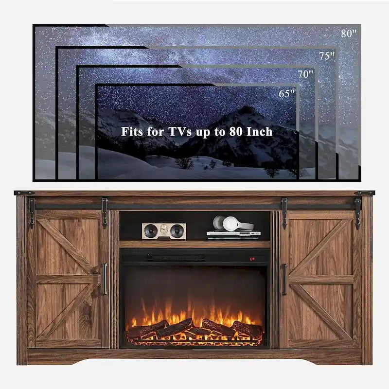 Farmhouse Fireplace TV Stand for 80 Inch TV, Entertainment Center