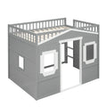 House Loft Bed With Ladder-Gray+White Frame