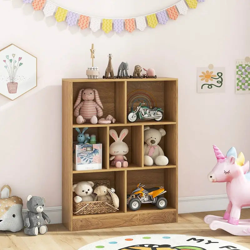 Costway 7-Cube Bookcase for Kids 41 Wooden Toy Storage Organizer - See Details