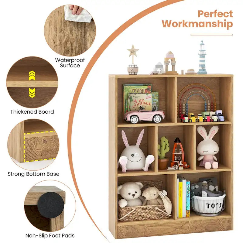 Costway 7-Cube Bookcase for Kids 41 Wooden Toy Storage Organizer - See Details