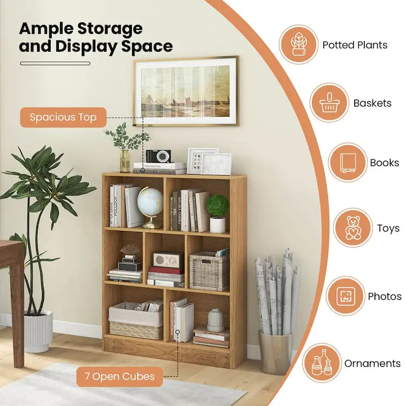 Costway 7-Cube Bookcase for Kids 41 Wooden Toy Storage Organizer - See Details