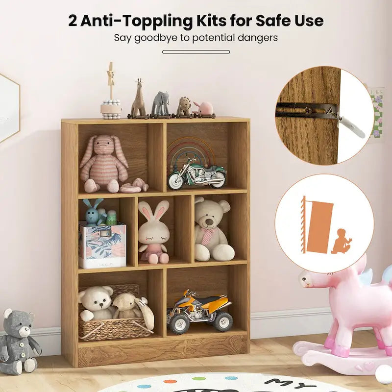 Costway 7-Cube Bookcase for Kids 41 Wooden Toy Storage Organizer - See Details