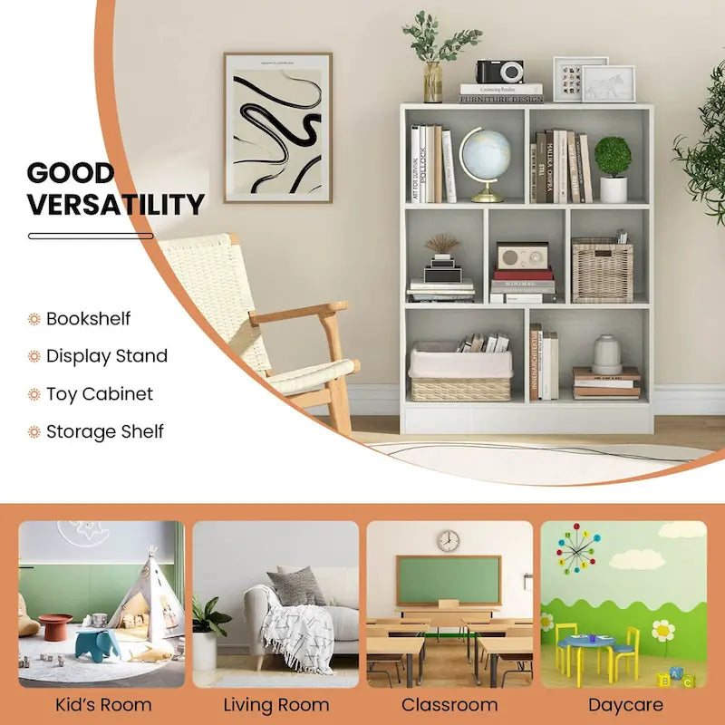 Costway 7-Cube Bookcase for Kids 41 Wooden Toy Storage Organizer - See Details
