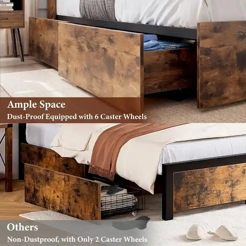 Full Bed Frame with High Storage Bookcase Headboard