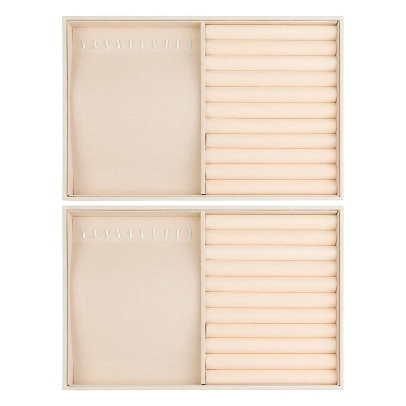Set of 2 Stackable Velvet Jewelry Organizer Trays with Removable Dividers for Drawers, Jewelry Organizer Drawer Case