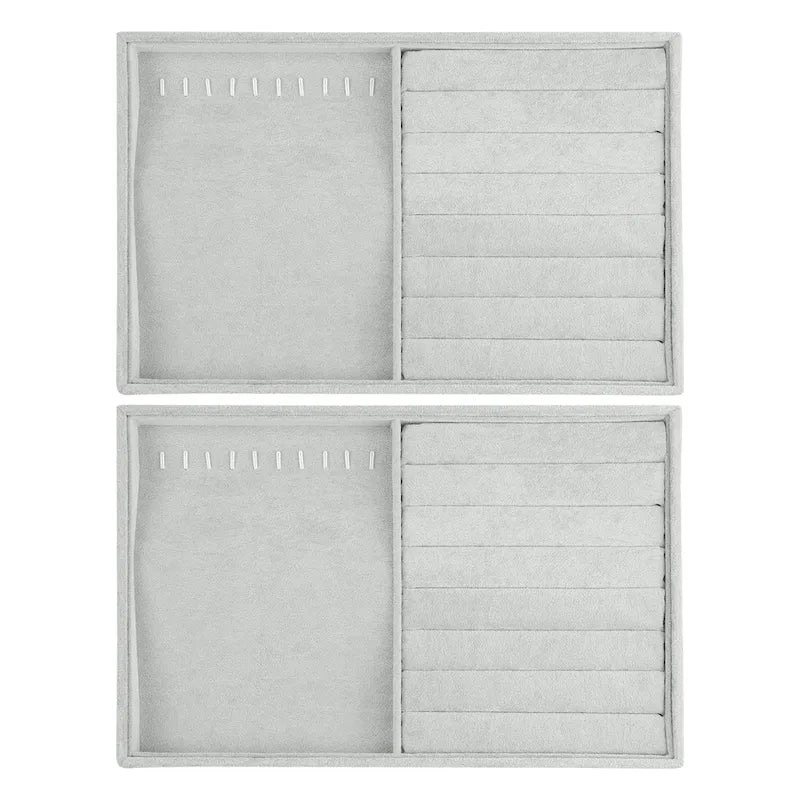 Set of 2 Stackable Velvet Jewelry Organizer Trays with Removable Dividers for Drawers, Jewelry Organizer Drawer Case