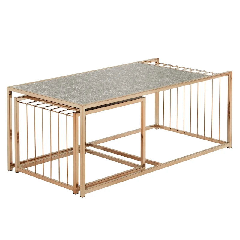 Astor Champagne Gold Finish Textured Mirror Top Nesting Coffee Table by iNSPIRE Q Bold
