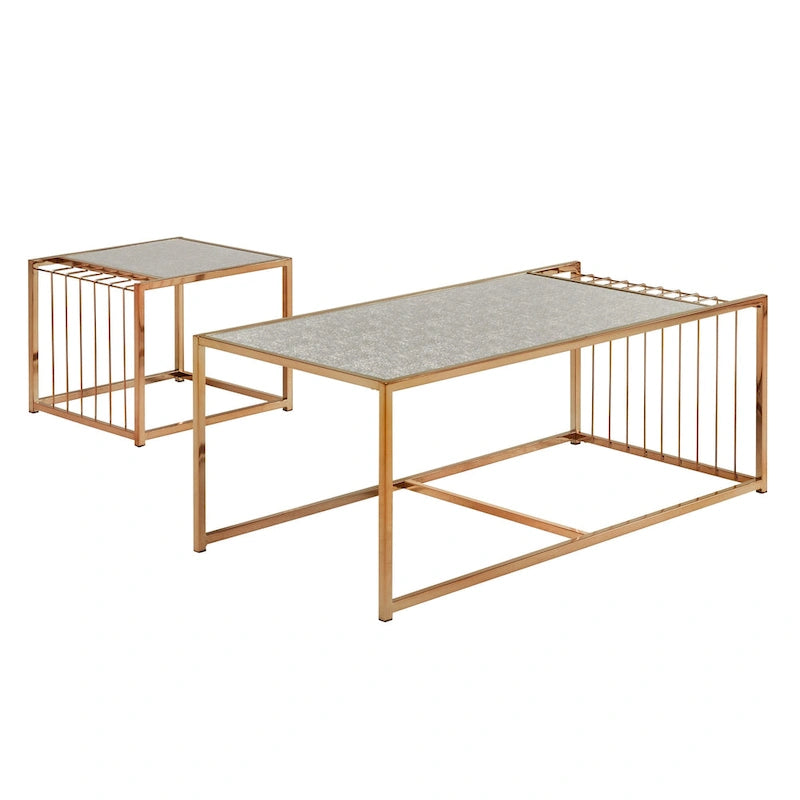 Astor Champagne Gold Finish Textured Mirror Top Nesting Coffee Table by iNSPIRE Q Bold