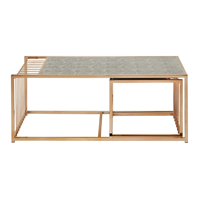 Astor Champagne Gold Finish Textured Mirror Top Nesting Coffee Table by iNSPIRE Q Bold