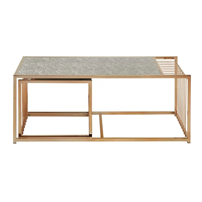 Astor Champagne Gold Finish Textured Mirror Top Nesting Coffee Table by iNSPIRE Q Bold