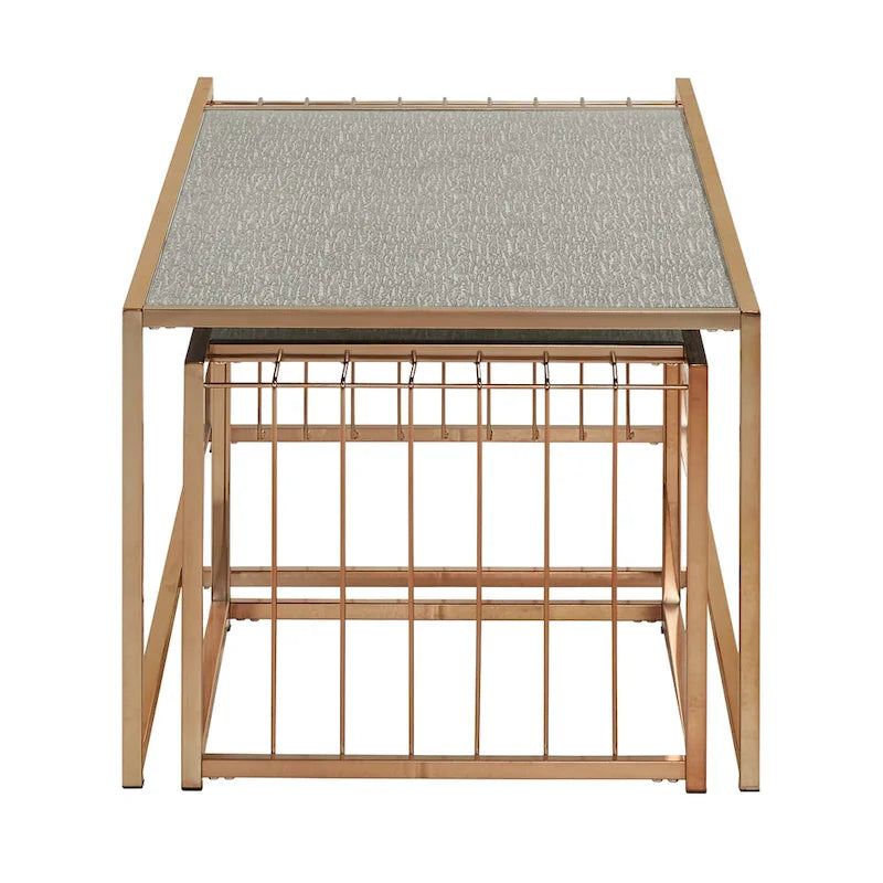 Astor Champagne Gold Finish Textured Mirror Top Nesting Coffee Table by iNSPIRE Q Bold