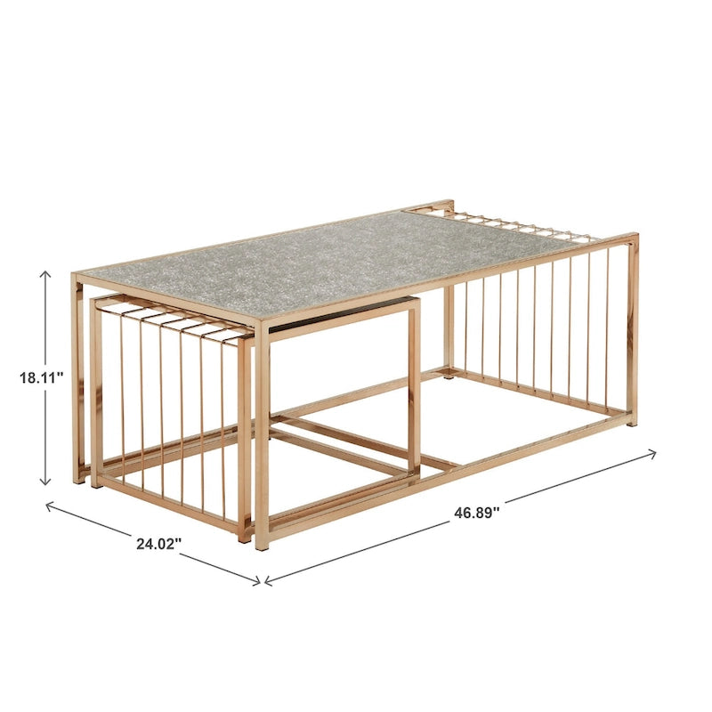 Astor Champagne Gold Finish Textured Mirror Top Nesting Coffee Table by iNSPIRE Q Bold