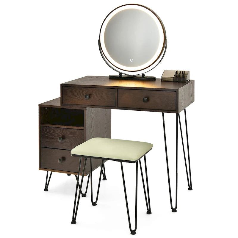 Costway Vanity Table Stool Set Dimmer LED Mirror Large Storage Cabinet - See details