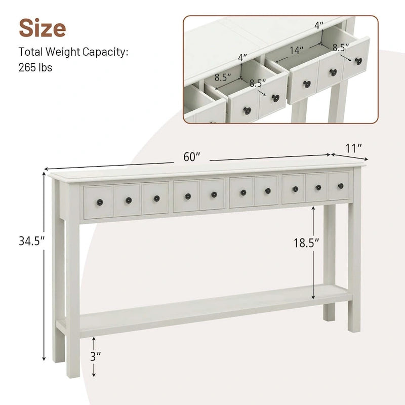 Costway 60 Console Table Retro Entryway Sofa Table with 4 Drawers & - See Details