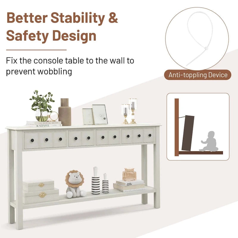 Costway 60 Console Table Retro Entryway Sofa Table with 4 Drawers & - See Details