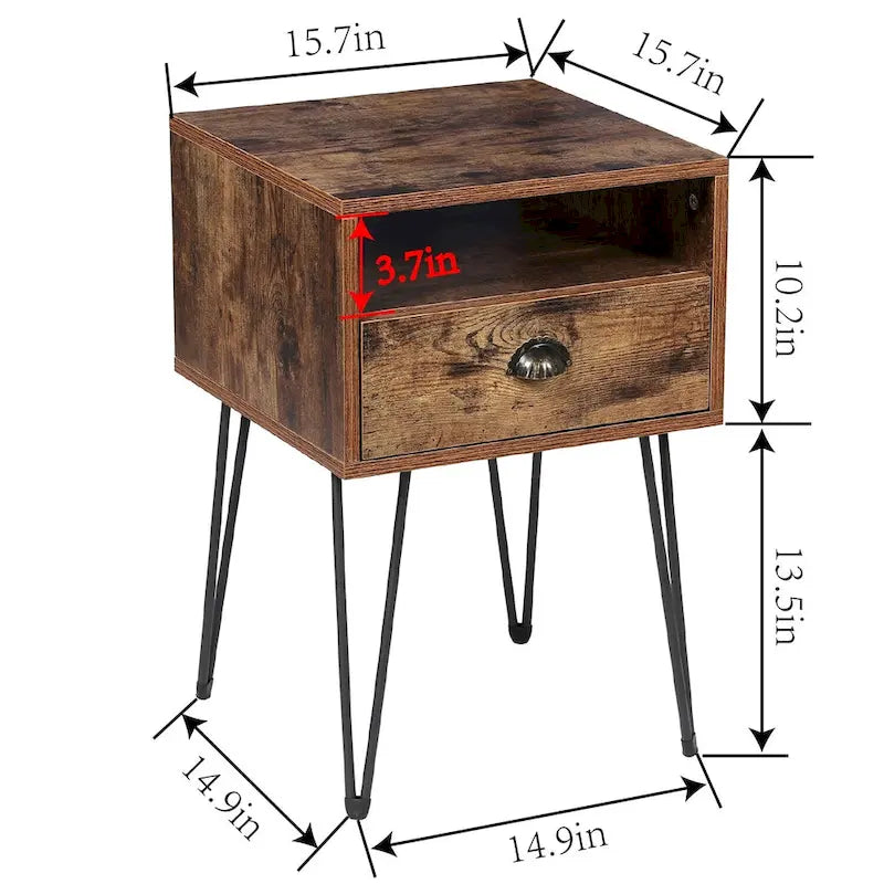 Modern Mid Century 1-Drawer Hairpin Nightstands, Brown/Blue/Black/Yellow, Four Options