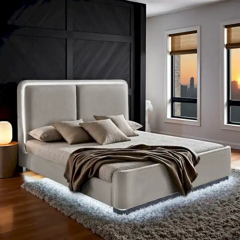 Noe Fabric Upholstered LED Platform Bed by iNSPIRE Q Modern