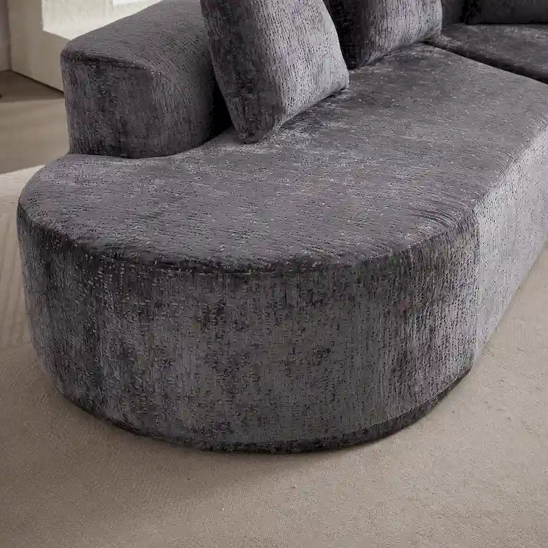114 Chenille Cloud Sectional Sofa with Extra Deep Seating, and 4 Throw Pillows & No-Assembly Design