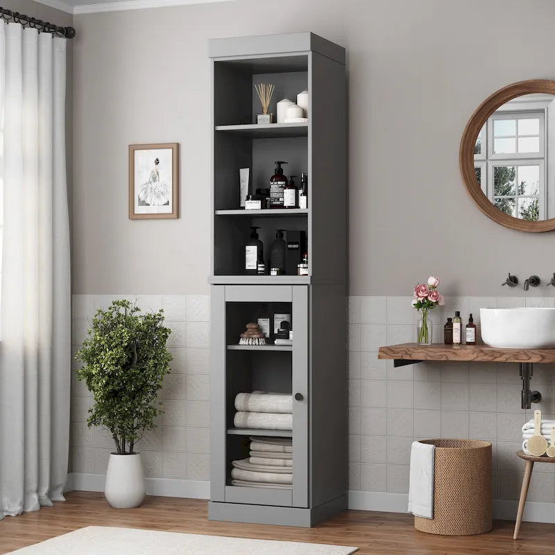 Palace Imports 100% Solid Wood 16.5 Bathroom Storage Cabinet with Clear Glass Doors and Adjustable Shelves