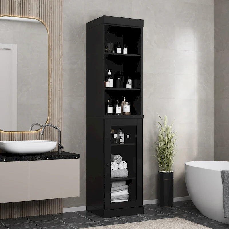 Palace Imports 100% Solid Wood 16.5 Bathroom Storage Cabinet with Clear Glass Doors and Adjustable Shelves
