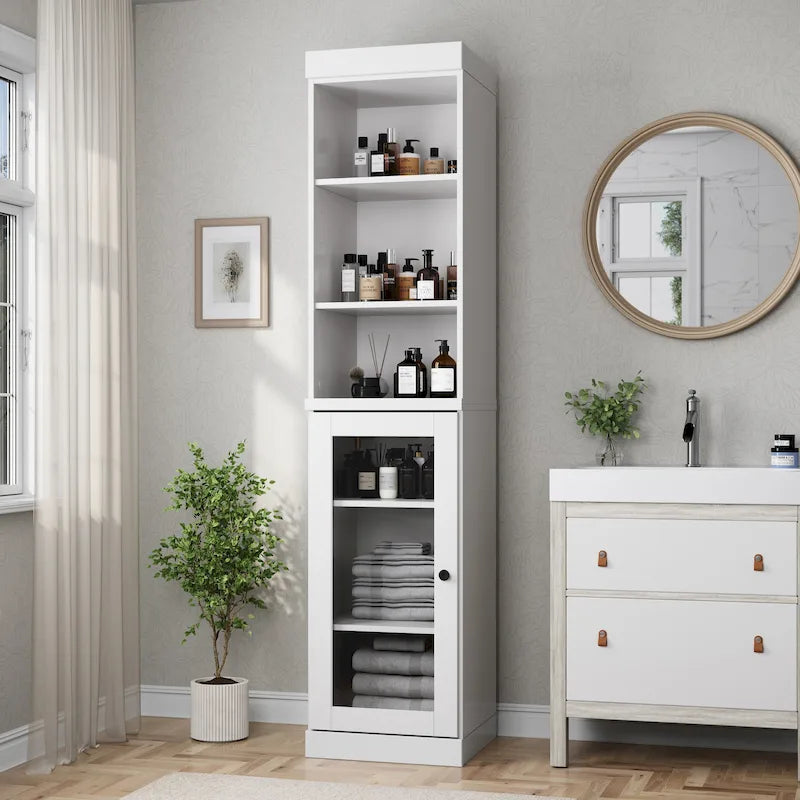 Palace Imports 100% Solid Wood 16.5 Bathroom Storage Cabinet with Clear Glass Doors and Adjustable Shelves