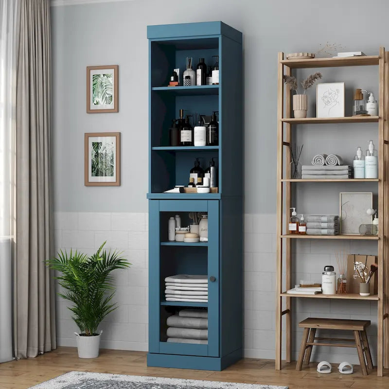 Palace Imports 100% Solid Wood 16.5 Bathroom Storage Cabinet with Clear Glass Doors and Adjustable Shelves