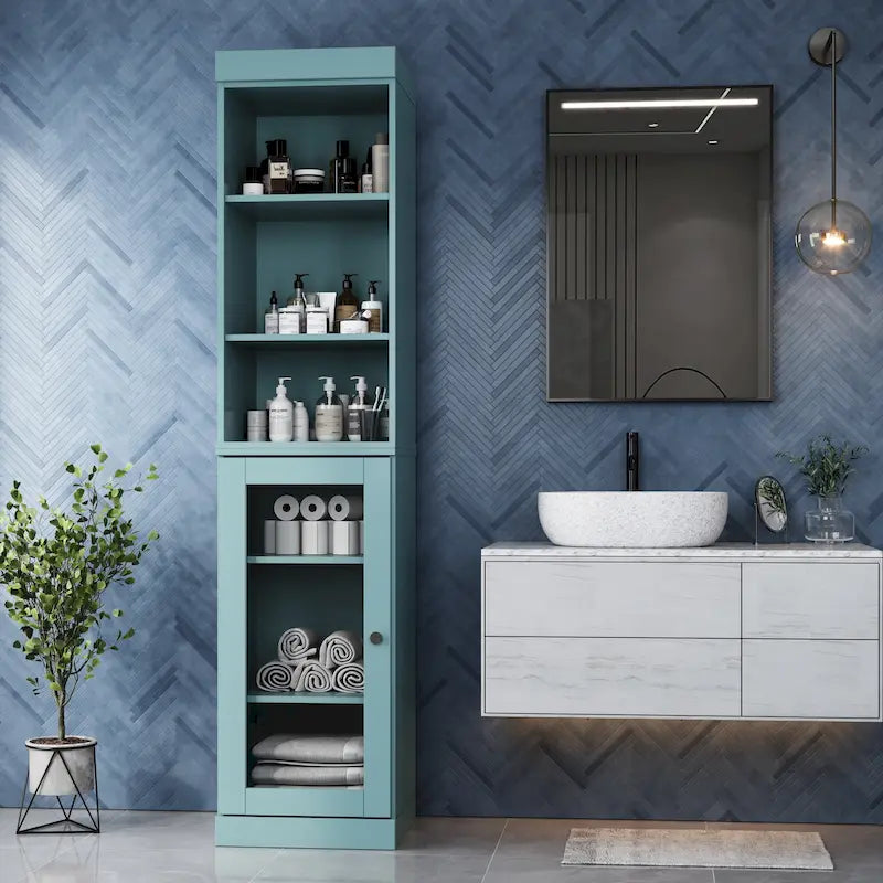 Palace Imports 100% Solid Wood 16.5 Bathroom Storage Cabinet with Clear Glass Doors and Adjustable Shelves