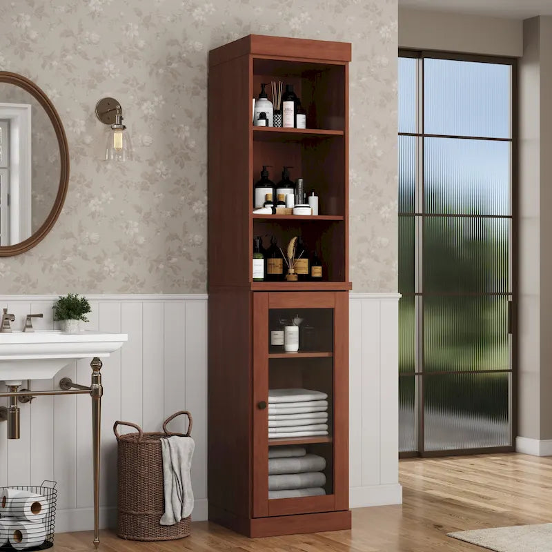 Palace Imports 100% Solid Wood 16.5 Bathroom Storage Cabinet with Clear Glass Doors and Adjustable Shelves