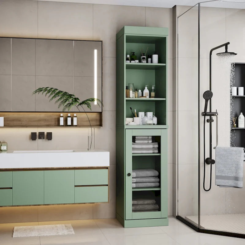 Palace Imports 100% Solid Wood 16.5 Bathroom Storage Cabinet with Clear Glass Doors and Adjustable Shelves