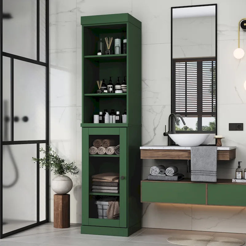 Palace Imports 100% Solid Wood 16.5 Bathroom Storage Cabinet with Clear Glass Doors and Adjustable Shelves