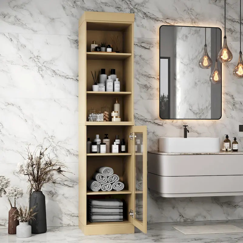 Palace Imports 100% Solid Wood 16.5 Bathroom Storage Cabinet with Clear Glass Doors and Adjustable Shelves