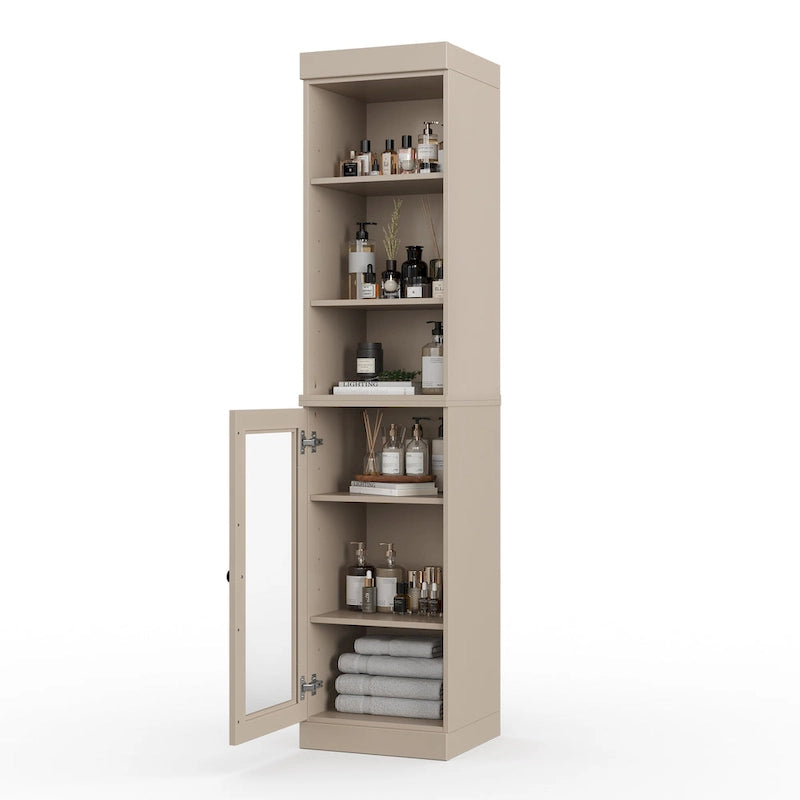 Palace Imports 100% Solid Wood 16.5 Bathroom Storage Cabinet with Clear Glass Doors and Adjustable Shelves