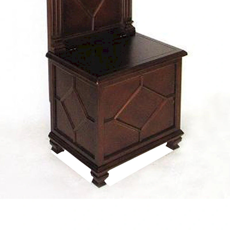 Molded Wooden Frame Hall Tree with Lift Top Box and Mirror Insert, Brown