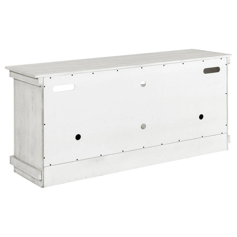 Ayne TV Stand Media Cabinet, 2 Doors and 4 Shelves, White Wood 60 Inch