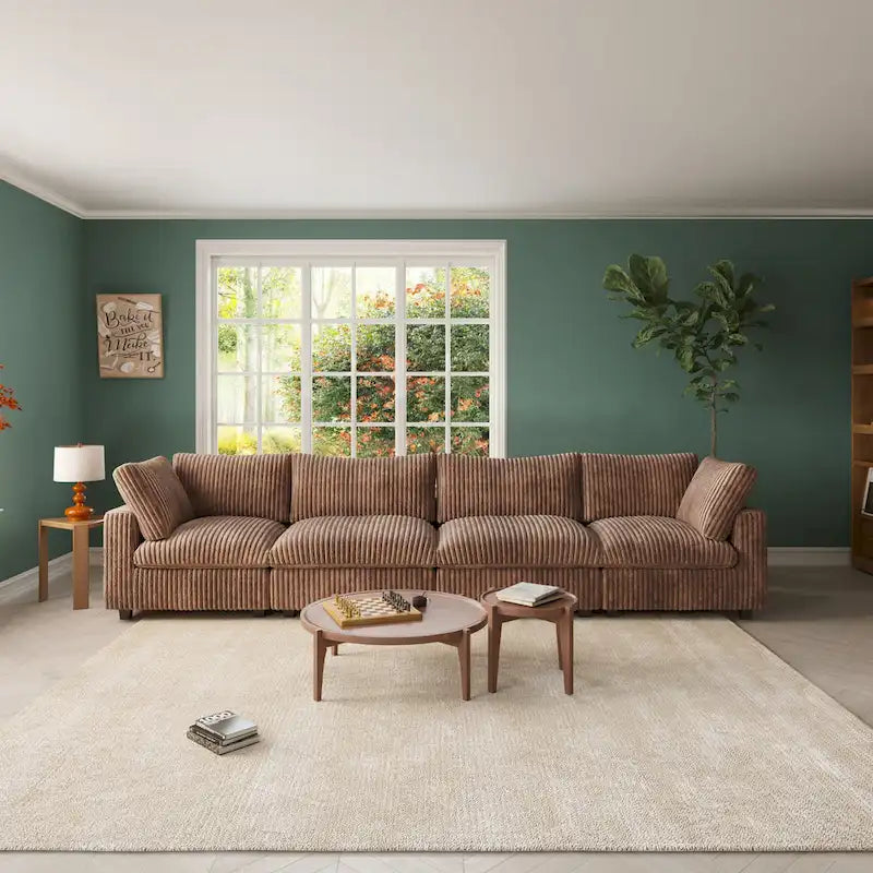 157.48 Soft Plush Modular Sectional Sofa 4-Seater Upholstered Living Room Couch