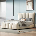 Beige Twin Size Velvet Bed with Distinctive Headboard and Footboard