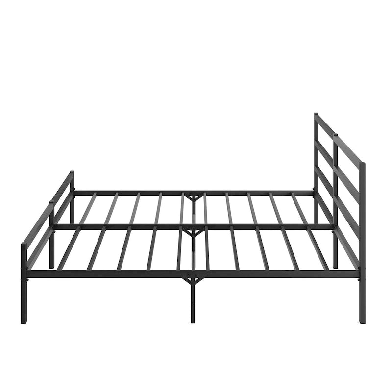 Black Metal King Platform Bed Frame with Headboard - Upgraded Folding Design