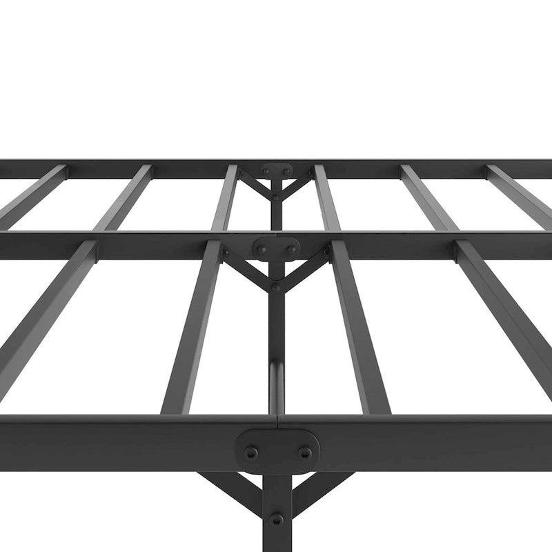 Black Metal King Platform Bed Frame with Headboard - Upgraded Folding Design