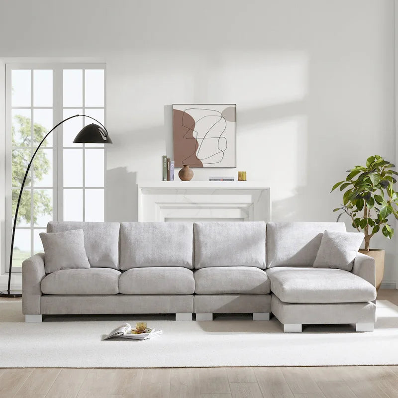 119 Spacious L-Shaped 5-Seater Sectional Sofa with Chaise Lounge and 2 Decorative Pillows for Living Room
