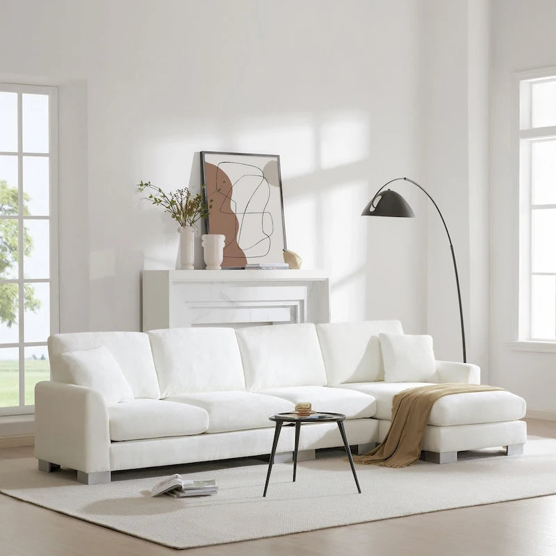 119 Spacious L-Shaped 5-Seater Sectional Sofa with Chaise Lounge and 2 Decorative Pillows for Living Room