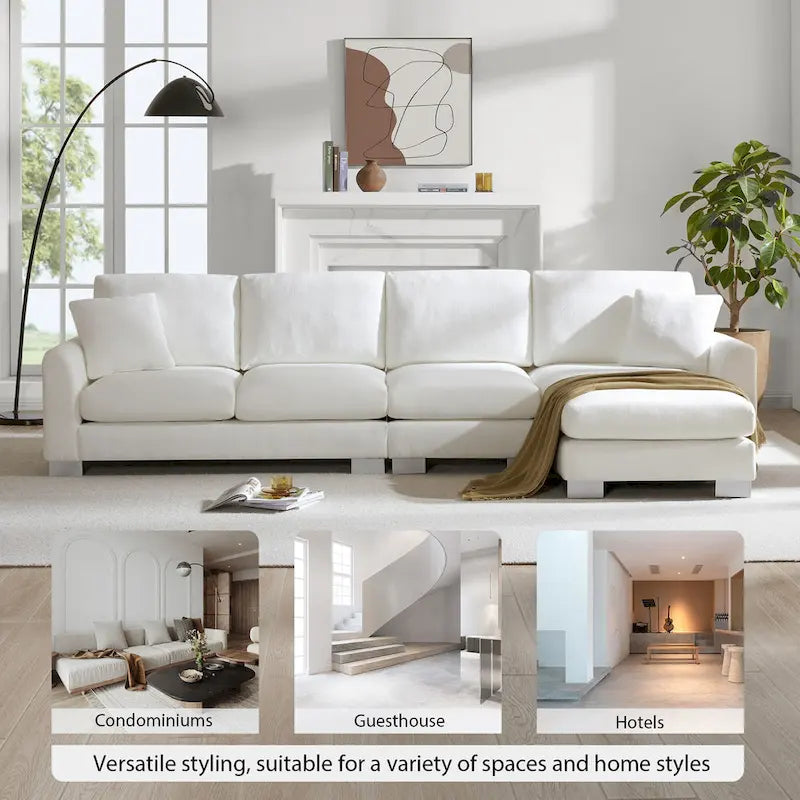 119 Spacious L-Shaped 5-Seater Sectional Sofa with Chaise Lounge and 2 Decorative Pillows for Living Room