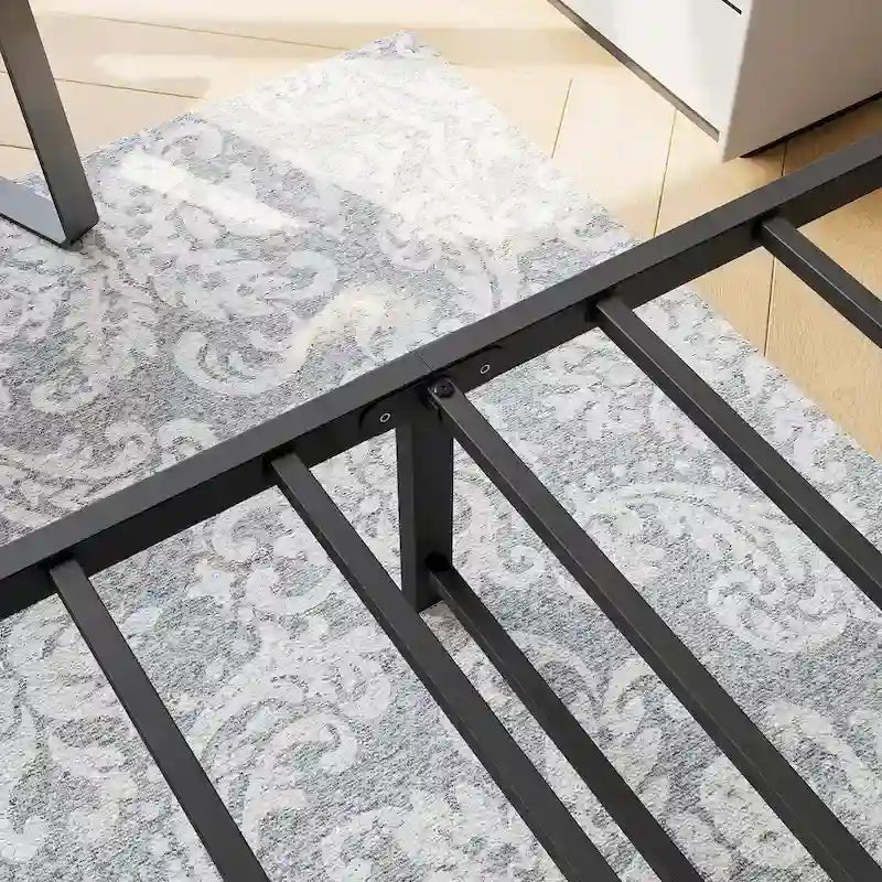 Queen Size Modern Style Metal Platform Bed with Vintage Wooden Headboard